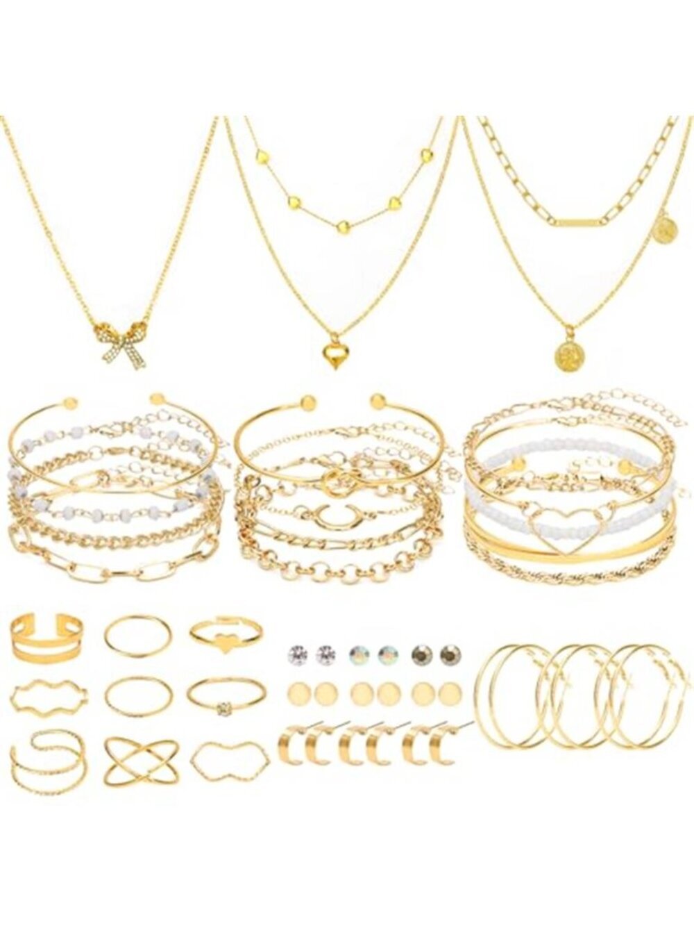 49 Pieces Gold Jewelry Set for Women Fashion Costume Jewelry Gold
